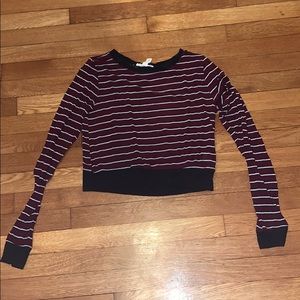 Maroon striped long sleeve crop top